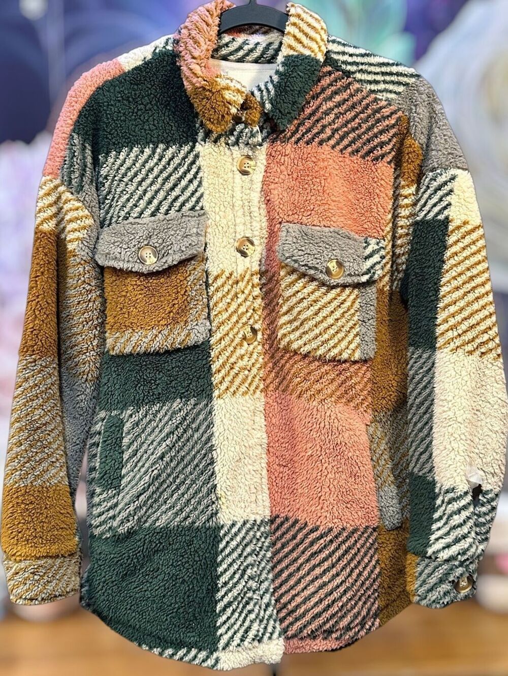 Thread & Supply S Colorblock Sherpa Shacket Jacket Cabincore Boho Button Front